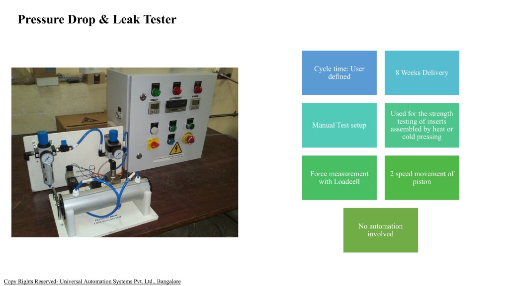 Pressure drop and leak tester